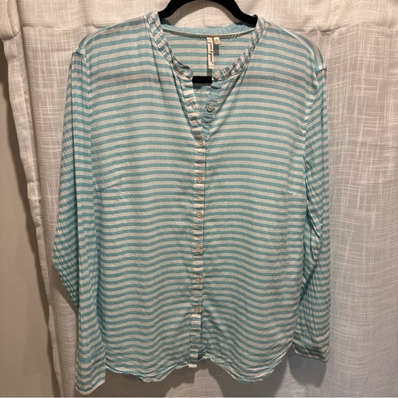 Grand & Greene  Womens Blouse XL Blue Stripe Long Sleeve Boho Popover Blouse - Picture 1 of 8